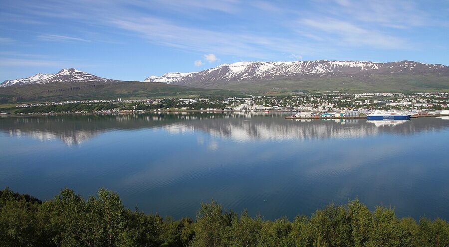 Akureyri panorama from across Eyjafjordur in 2018