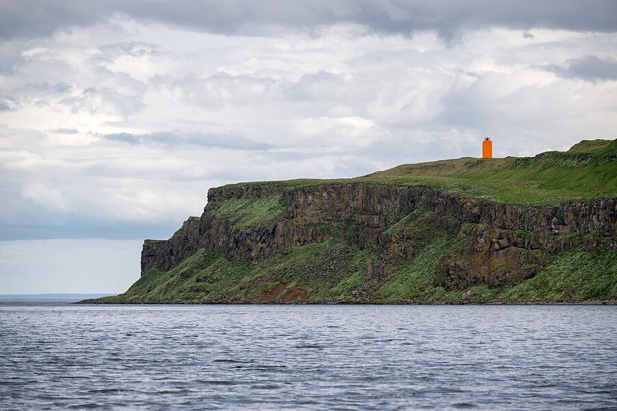 Grimsey island in the Greenland Sea, intersected by the Arctic Circle