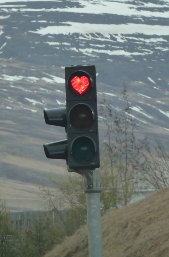 Akureyri's friendly heart-shaped red traffic light