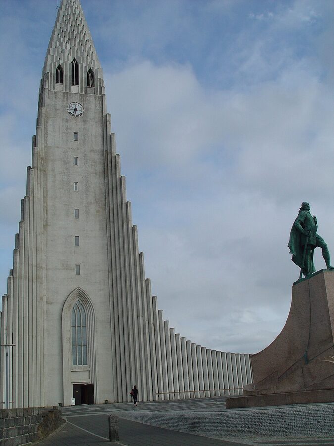 Hallgrímskirkja church Reykjavík against blue sky