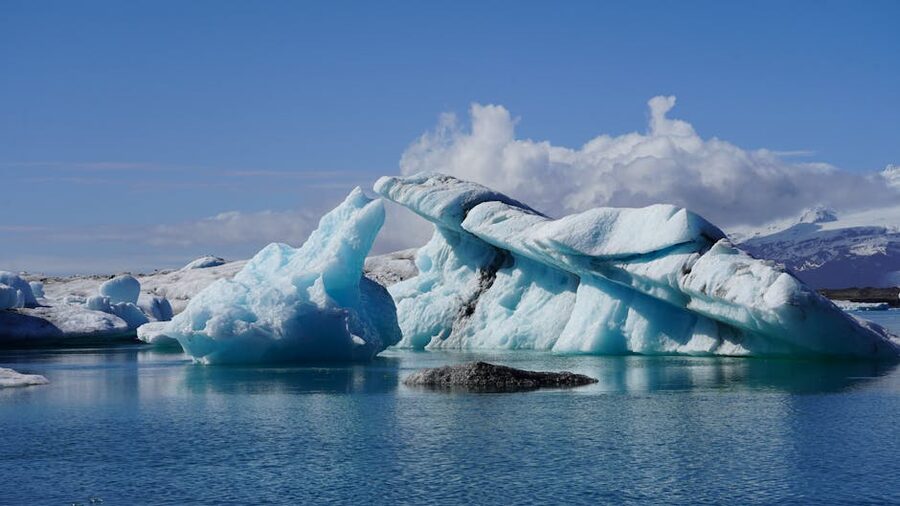 Crystal-blue icebergs floating in Jökulsárlón Glacier Lagoon Iceland