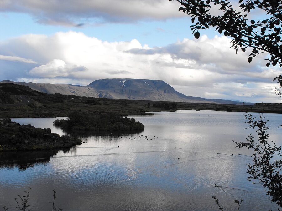 Lake Mývatn shallow lake and pseudocrater landscape