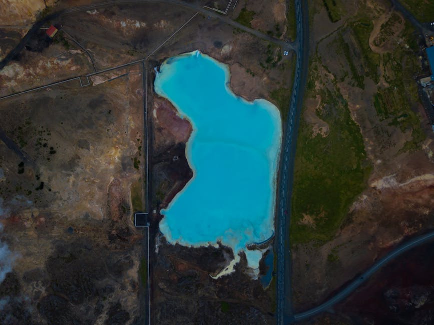 Aerial view of the milky-blue lagoon water