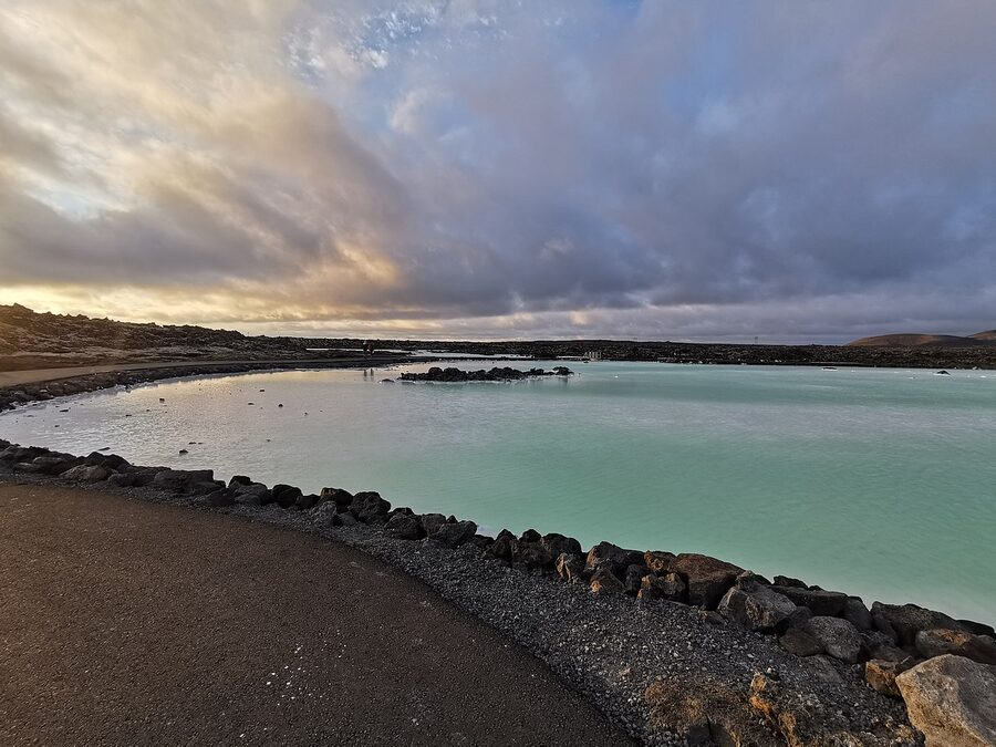 Bathers floating in the Blue Lagoon Iceland mineral water