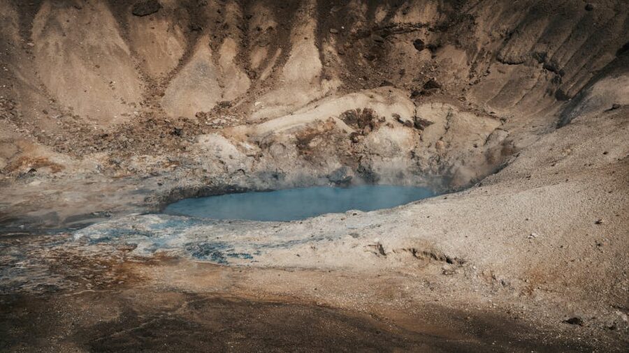 Steaming geothermal hot spring in Iceland
