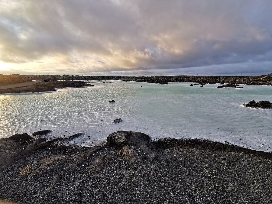 Close view of the mineral-rich blue water at the Blue Lagoon
