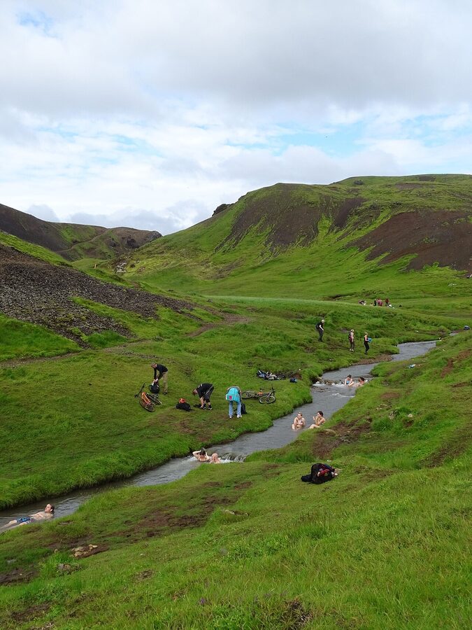Bathers in the Reykjadalur hot river near Hveragerdi
