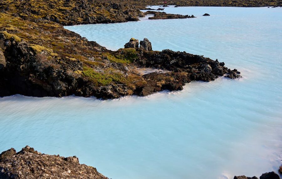 Rocky volcanic shore of the Blue Lagoon
