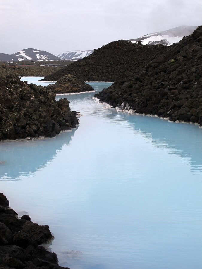 The Blue Lagoon in winter with rising steam