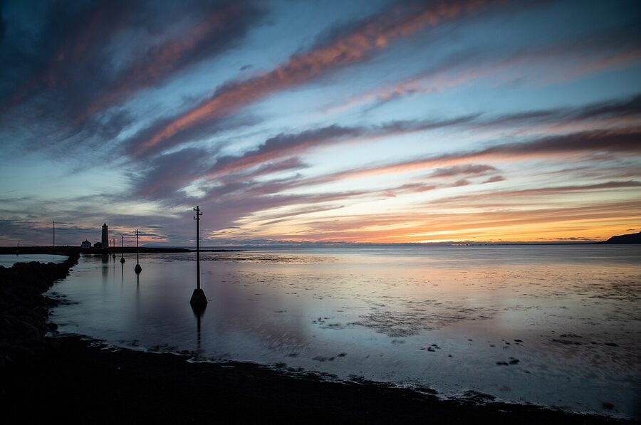 Grótta lighthouse in Reykjavik at sunset