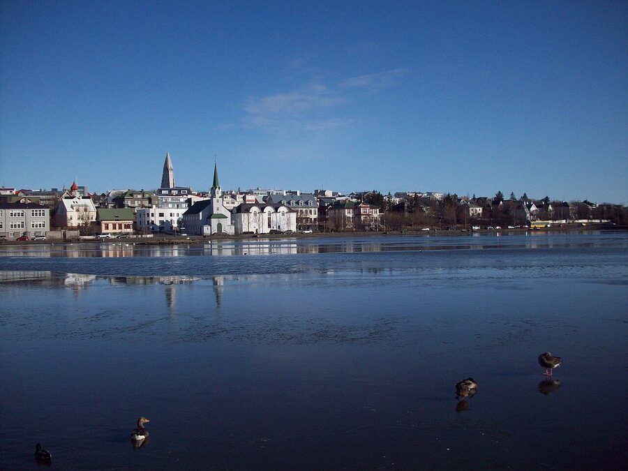 Panoramic view of Reykjavik and Esja