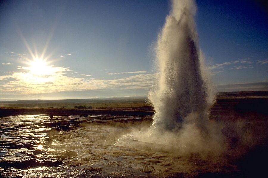 Strokkur geyser erupting in Iceland