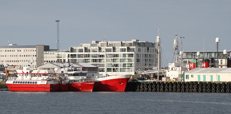 Whale watching boats in Reykjavik Old Harbour