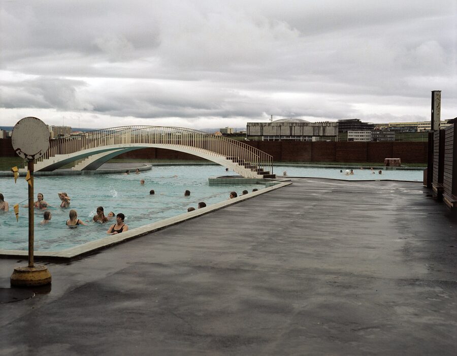 Outdoor pool and hot pots at Laugardalslaug Reykjavik