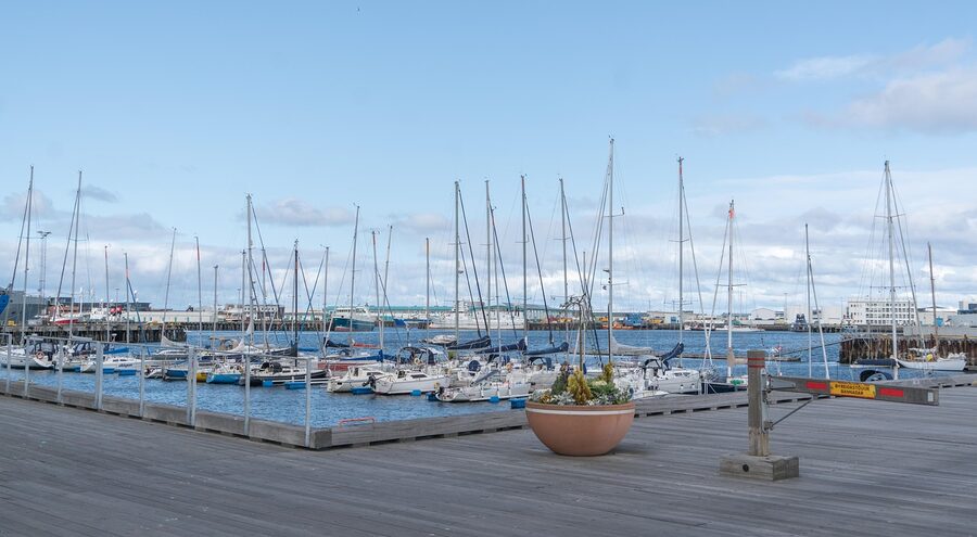 Fishing boats in the old harbour at Reykjavik