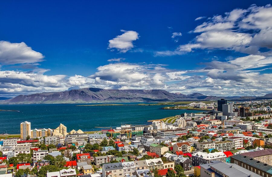 Colourful houses in central Reykjavik viewed from above