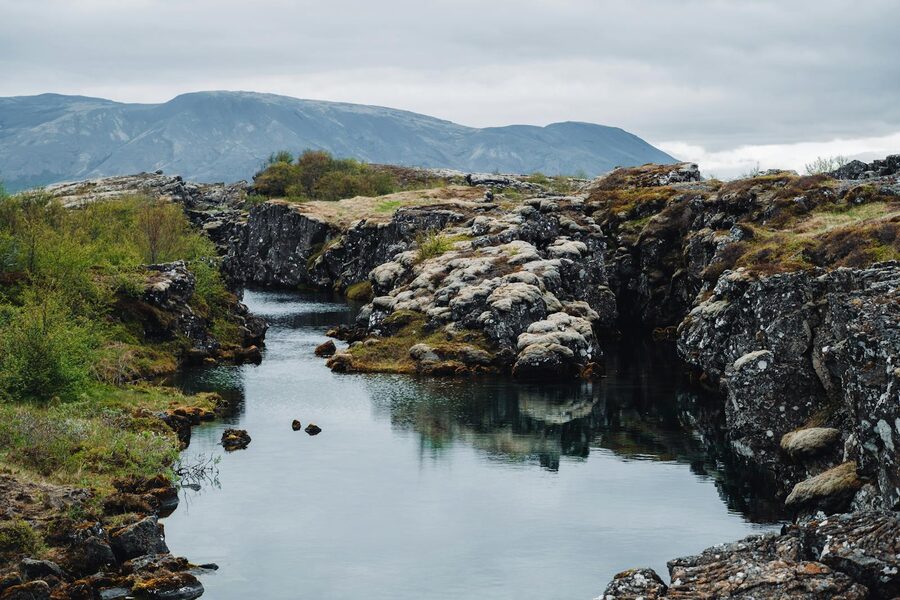 Calm river running through Thingvellir National Park