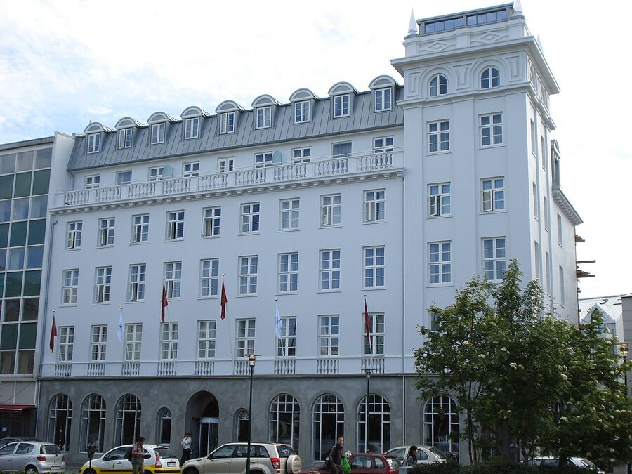 Hotel Borg exterior on Austurvöllur square in Reykjavik