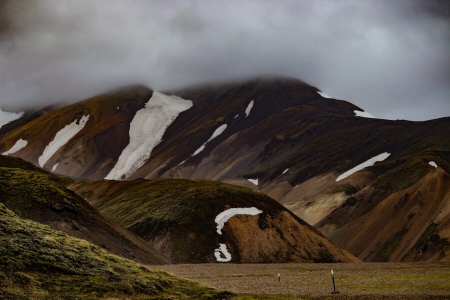Snow-capped colourful mountains in Landmannalaugar Iceland highlands