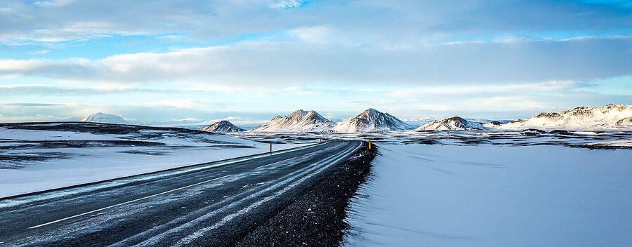 Road 1 winding through the Icelandic highlands