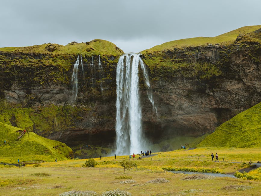 Seljalandsfoss waterfall from behind the falls