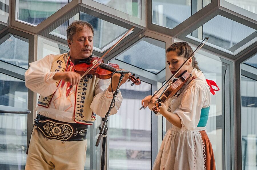 Concert inside Harpa concert hall in Reykjavik with audience