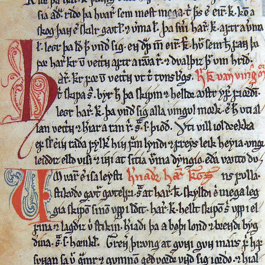 Page from the Codex Frisianus medieval manuscript of Heimskringla