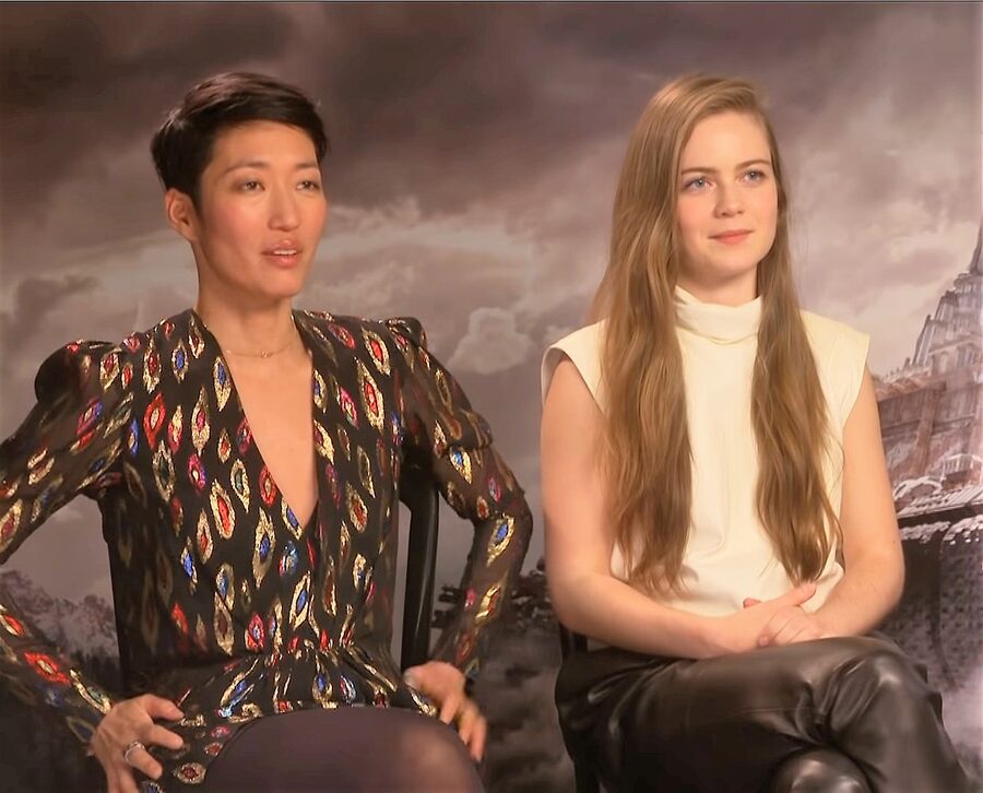 Hera Hilmar with the Mortal Engines cast