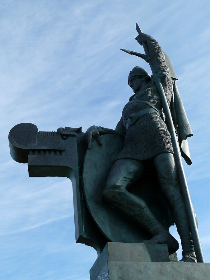 Statue of Ingólfur Arnarson on Arnarhóll hill in Reykjavik