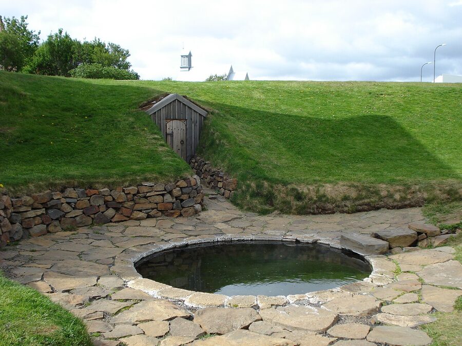 Snorralaug, the medieval geothermal bathing pool at Reykholt where Snorri Sturluson sat