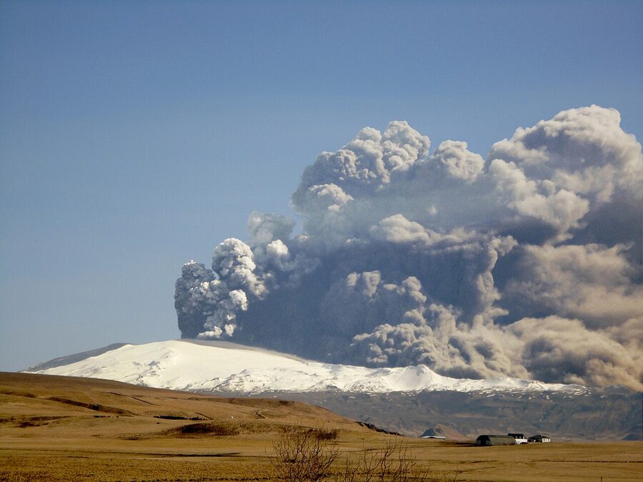 Eyjafjallajokull eruption in 2010 seen from below