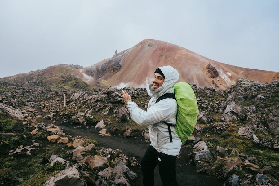 Hiker looking out over Icelandic highland landscape