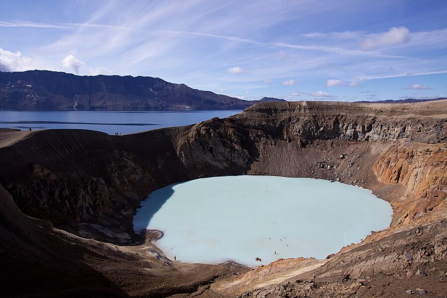 The geothermal lake inside the Viti crater at Askja, Iceland's central highlands