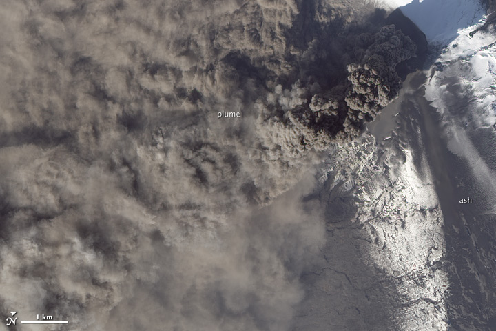Detailed view of the 2010 ash plume rising from Eyjafjallajokull, Iceland
