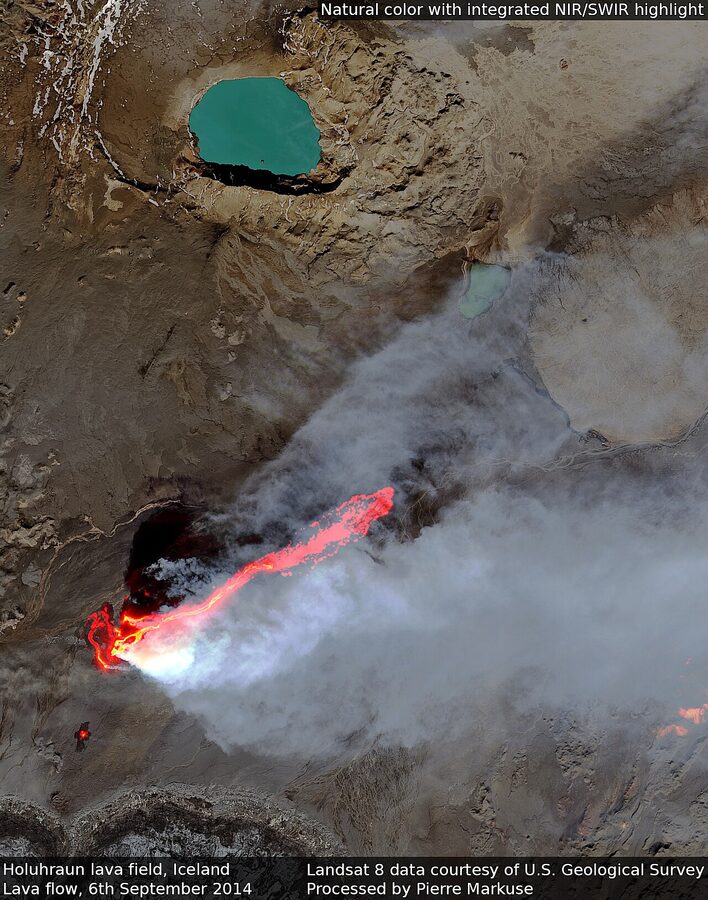 The Holuhraun lava field north of Vatnajokull, Iceland, seen from the air