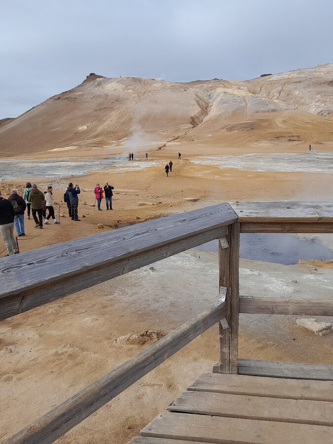 Steaming fumaroles and bubbling mudpots at Hverir, Namaskard, north Iceland