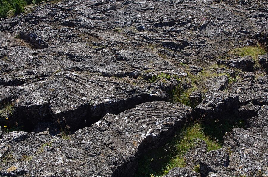 Ropy pahoehoe lava texture at Thingvellir, Iceland