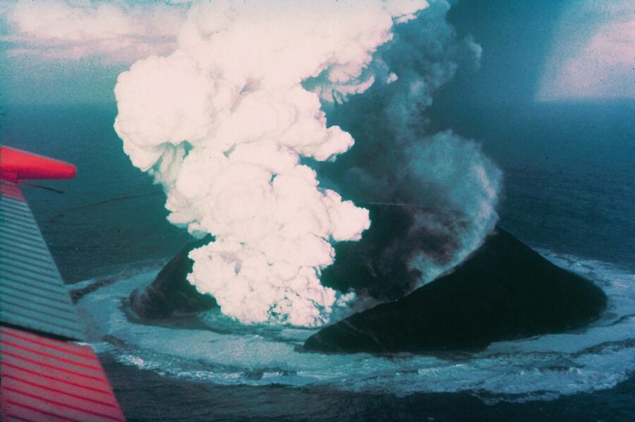 The 1963 birth of Surtsey island in a submarine volcanic eruption off south Iceland