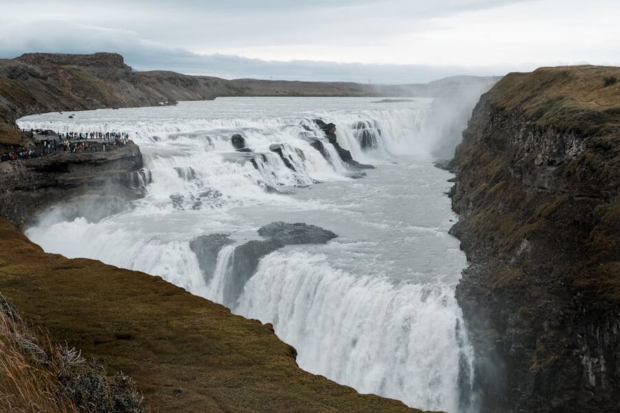 Gullfoss waterfall two-tier drop canyon