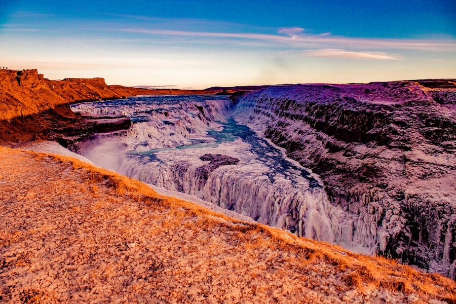 Gullfoss waterfall with spray mist