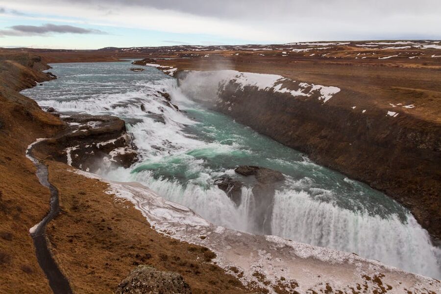 Gullfoss in winter with ice and snow