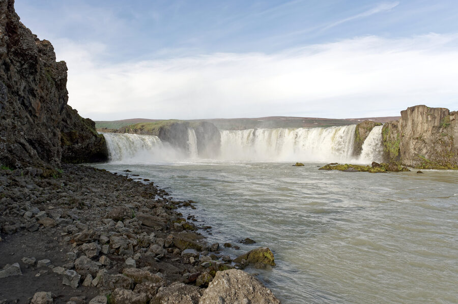 Godafoss waterfall in north Iceland on the road from Akureyri to Husavik