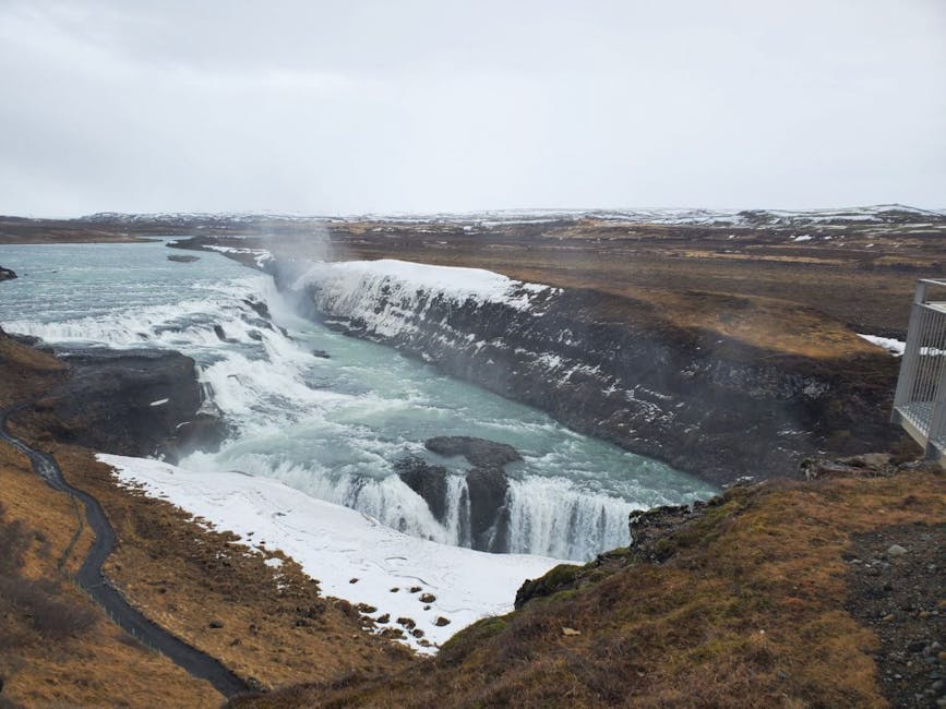 Gullfoss in winter ice landscape