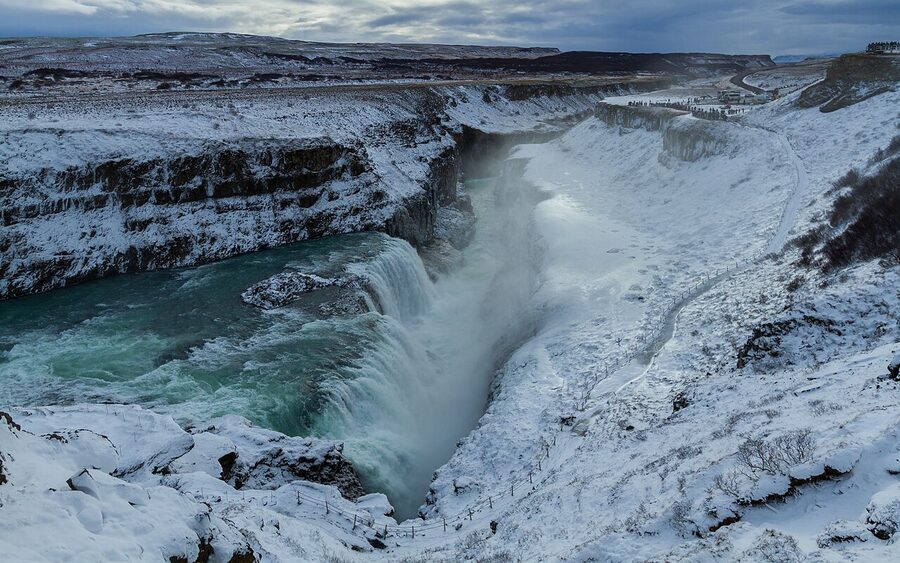 Gullfoss waterfall in winter ice and snow