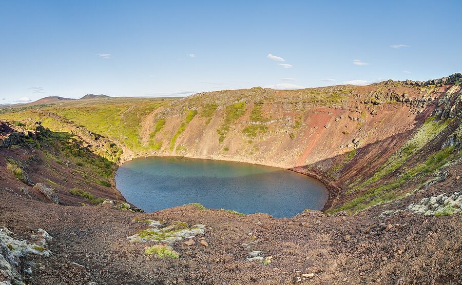 Kerid volcanic crater rim and lake from above