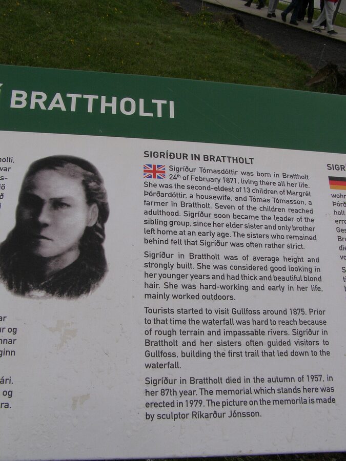 Sigridur Tomasdottir memorial sign at Gullfoss