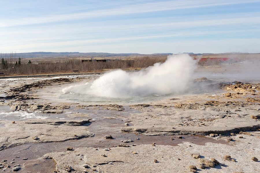 Strokkur geyser mid-eruption at Haukadalur