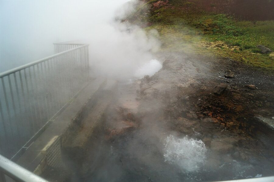 The boiling water of Deildartunguhver hot spring in west Iceland