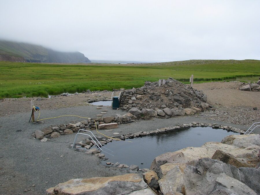 The Grettislaug stone pool by the sea at Reykir north Iceland