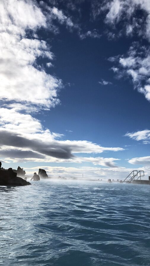Bathers at Myvatn thermal baths in north Iceland